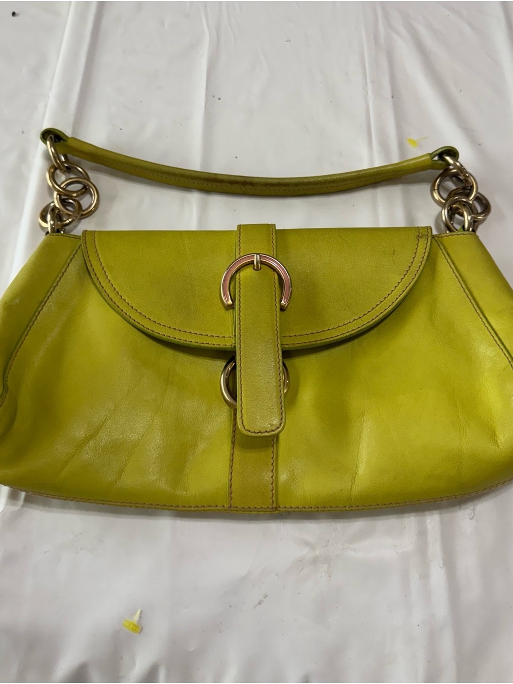 Furla Chartreuse Leather Shoulder Bag with Gold Hardware made in Italy - Picture 3 of 11
